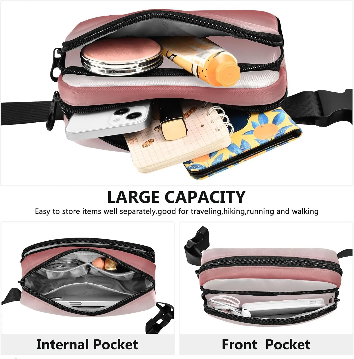 Fanny Pack for Women Men with Zipper Brown Fashion Waist Pack, Small Cross Body bags for Running,Hiking,Cycling,Travel 20833-1