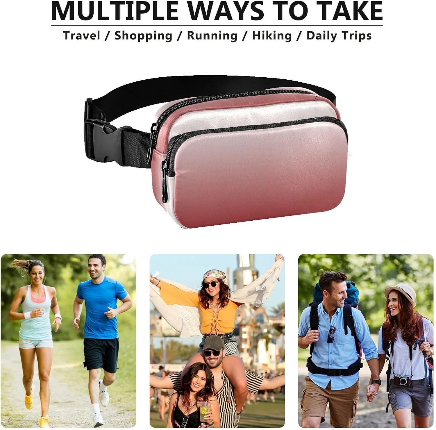 Fanny Pack for Women Men with Zipper Brown Fashion Waist Pack, Small Cross Body bags for Running,Hiking,Cycling,Travel 20833-1