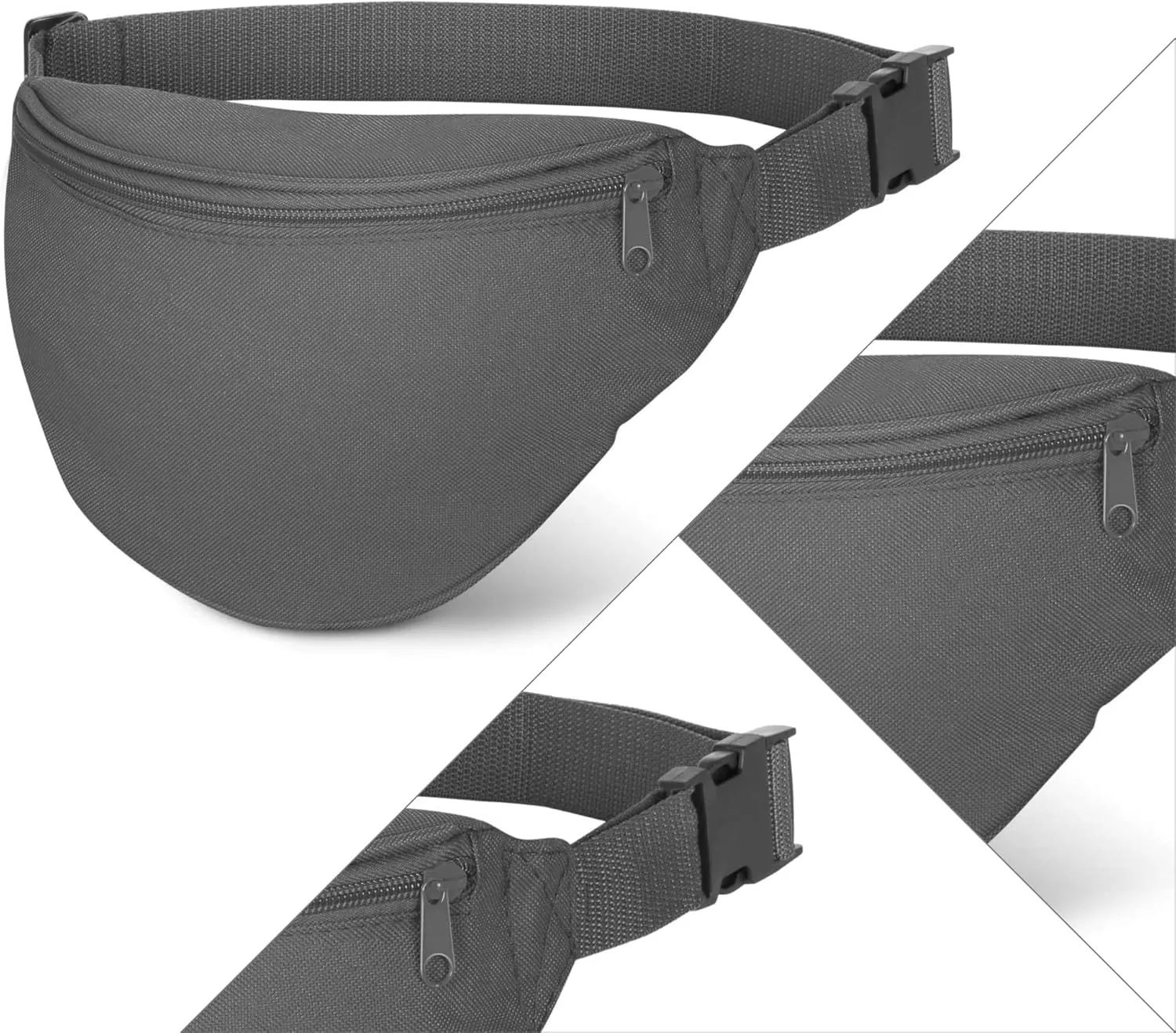 Fanny Pack, MISSMOON Adjustable 2 Zipper Travel Sport Running Hiking Walking Biking Waist Fanny Pack Bag For Woven Men Adult GREY