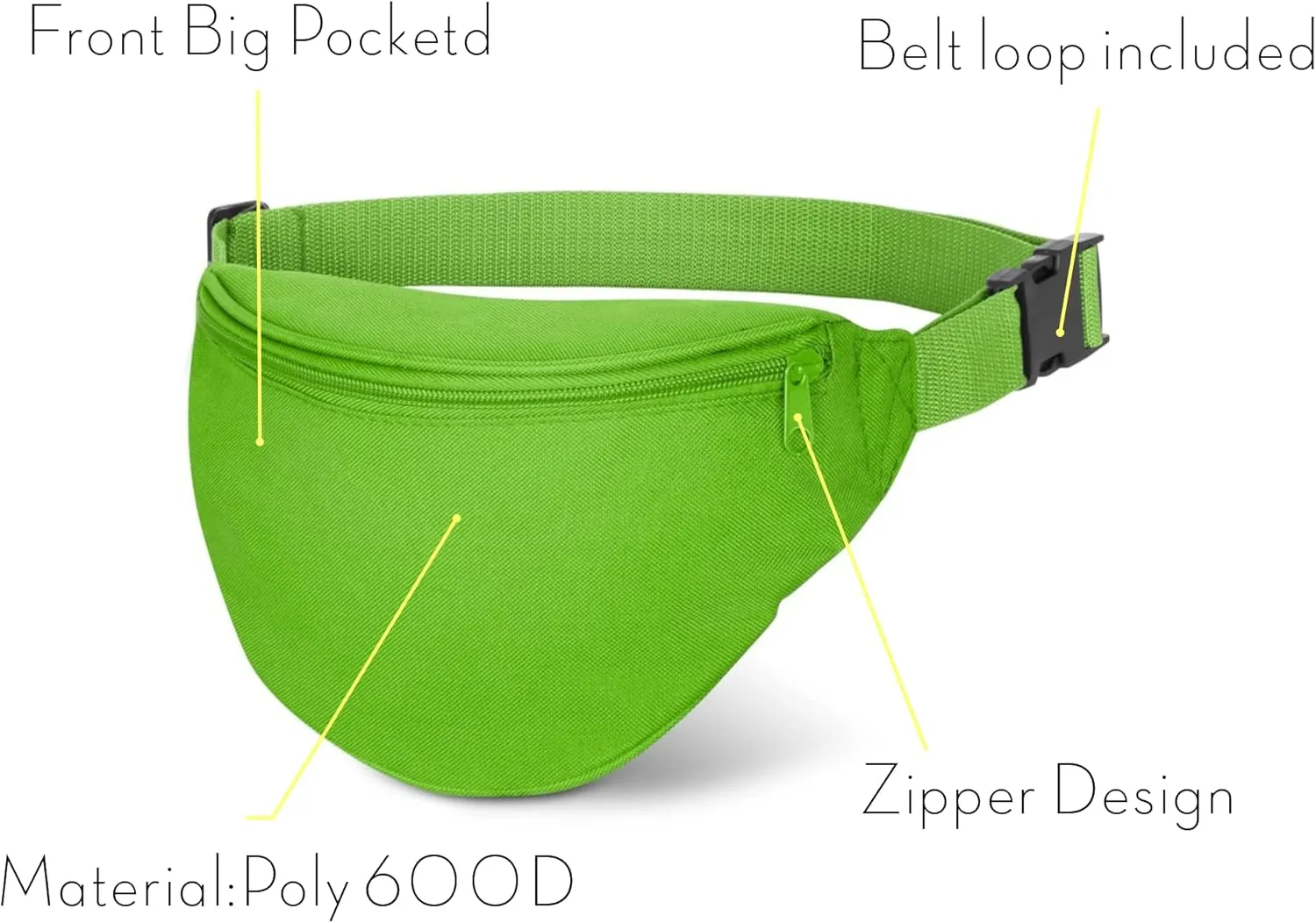 Fanny Pack, MISSMOON Adjustable 2 Zipper Travel Sport Running Hiking Walking Biking Waist Fanny Pack Bag For Woven Men Adult NEON GREEN