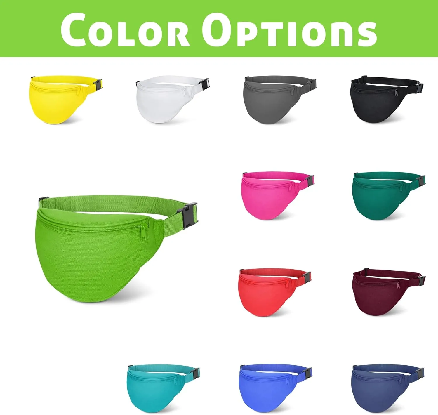 Fanny Pack, MISSMOON Adjustable 2 Zipper Travel Sport Running Hiking Walking Biking Waist Fanny Pack Bag For Woven Men Adult NEON GREEN