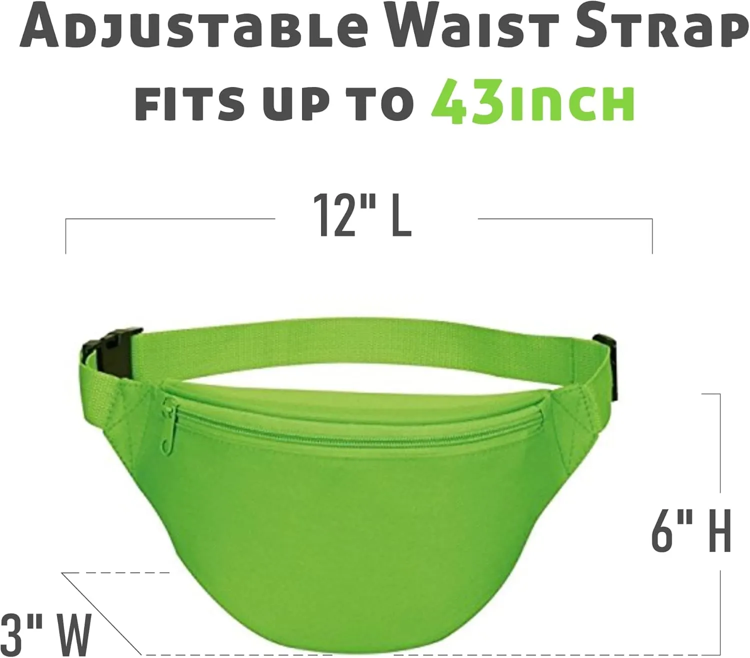 Fanny Pack, MISSMOON Adjustable 2 Zipper Travel Sport Running Hiking Walking Biking Waist Fanny Pack Bag For Woven Men Adult NEON GREEN