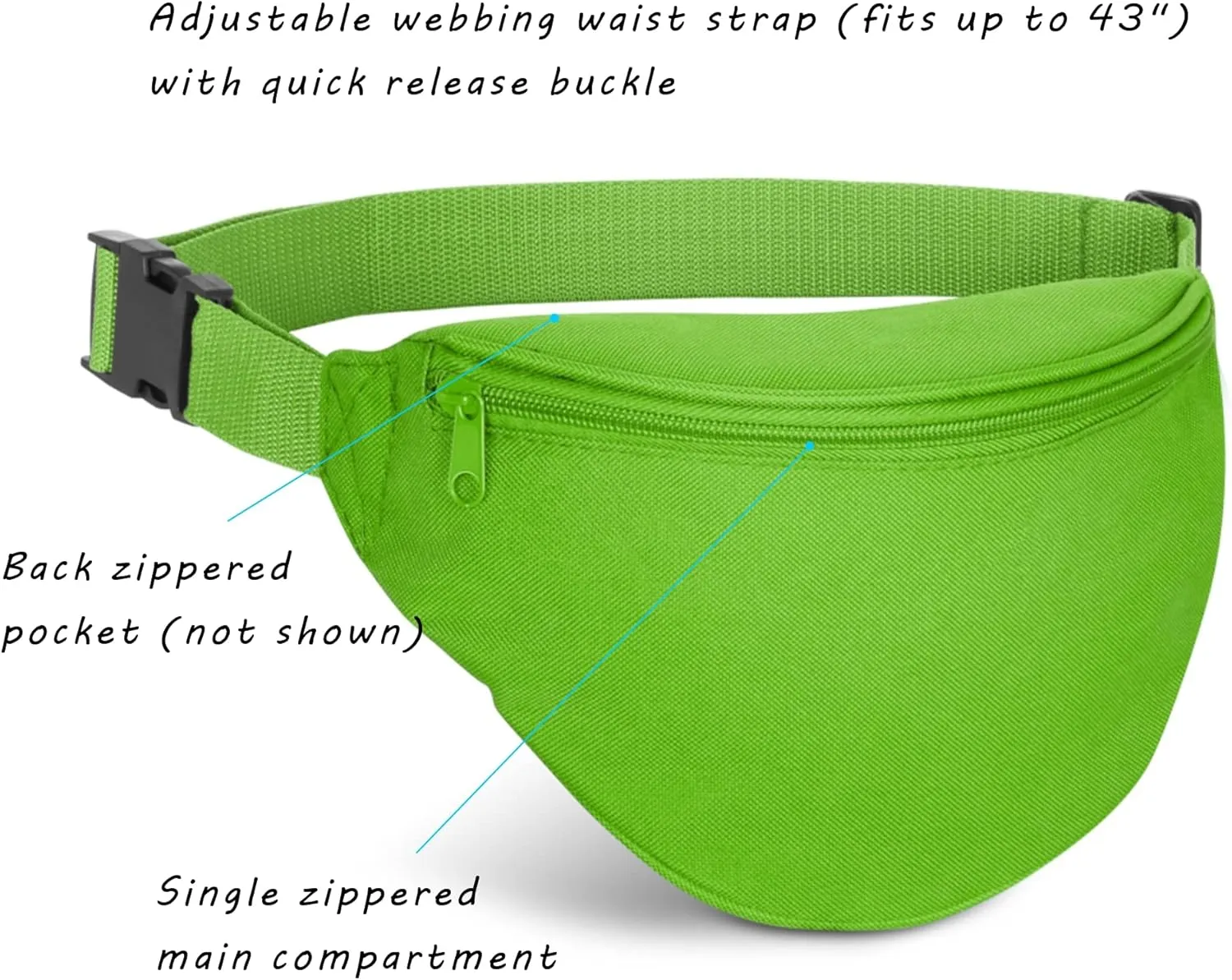 Fanny Pack, MISSMOON Adjustable 2 Zipper Travel Sport Running Hiking Walking Biking Waist Fanny Pack Bag For Woven Men Adult NEON GREEN