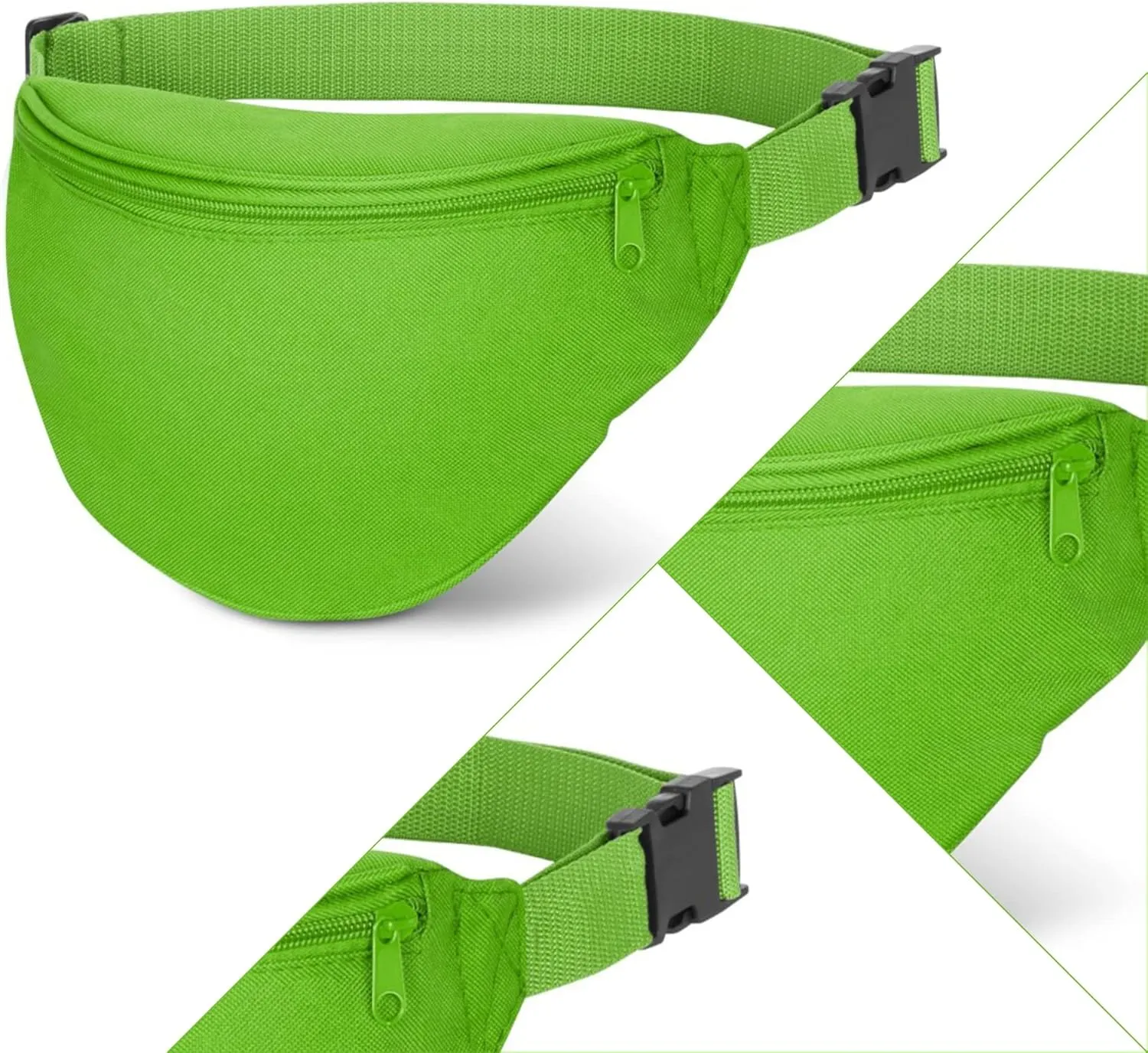Fanny Pack, MISSMOON Adjustable 2 Zipper Travel Sport Running Hiking Walking Biking Waist Fanny Pack Bag For Woven Men Adult NEON GREEN