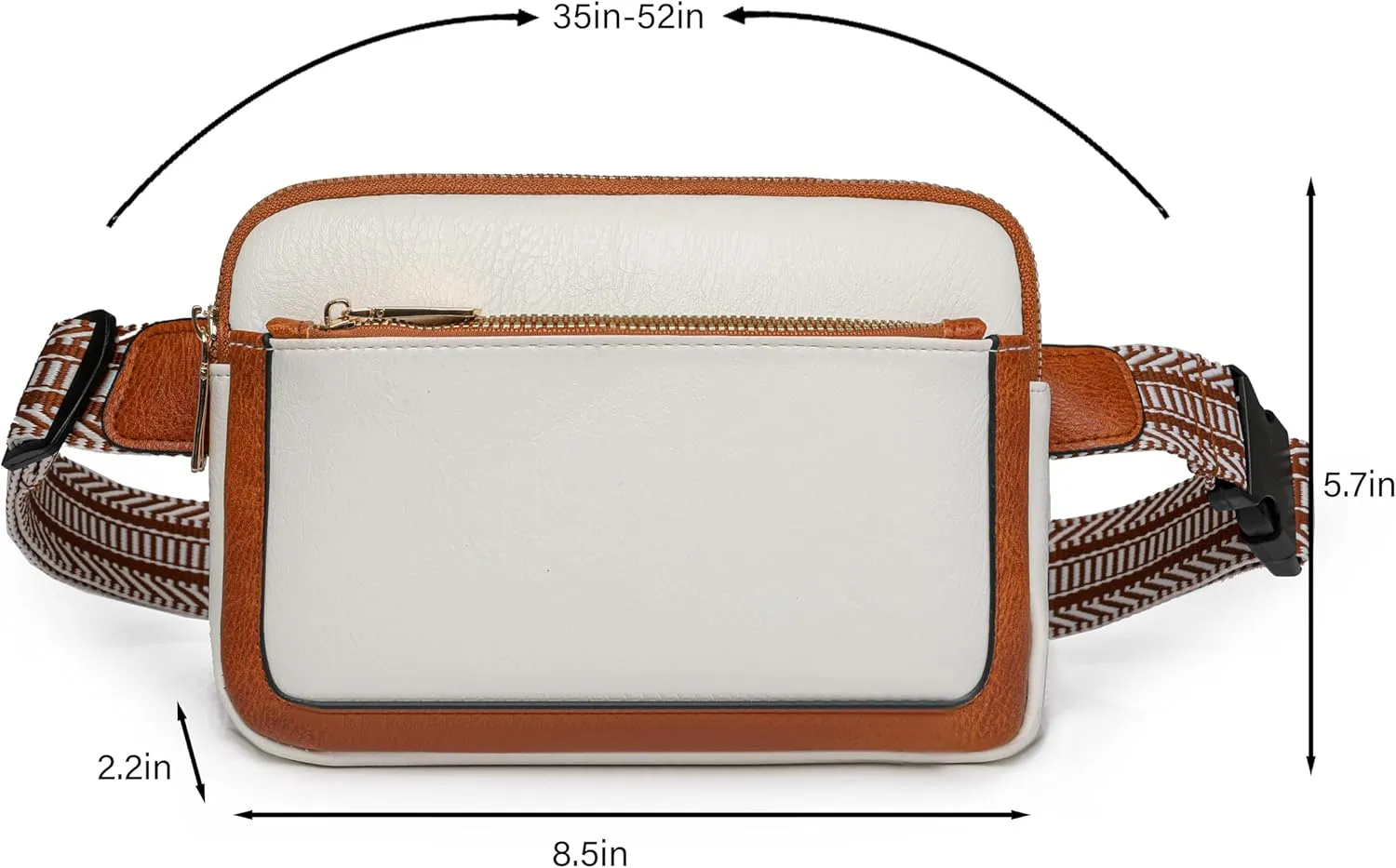Fanny Packs for Women Vegan Leather Waist Packs with Adjustable Strap, Crossbody Purse Belt Bag for Women (A Off White-Brown)