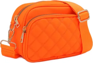 FashionPuzzle Quilted Nylon Crossbody Bag with Wide Strap
