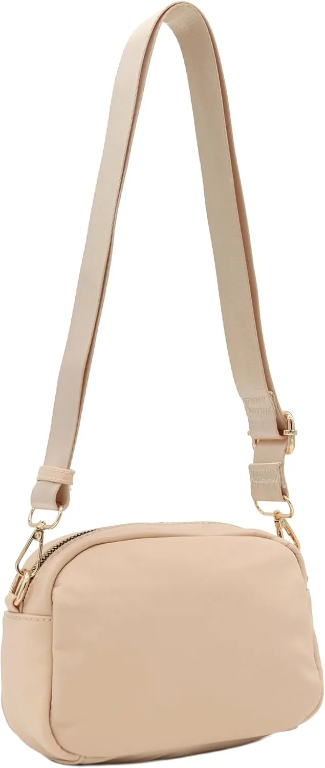 FashionPuzzle Quilted Nylon Crossbody Bag with Wide Strap