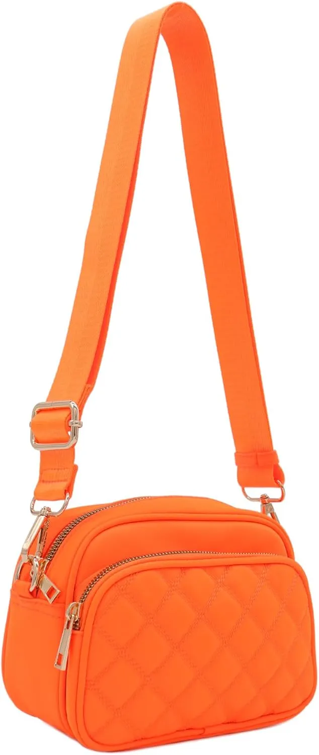 FashionPuzzle Quilted Nylon Crossbody Bag with Wide Strap