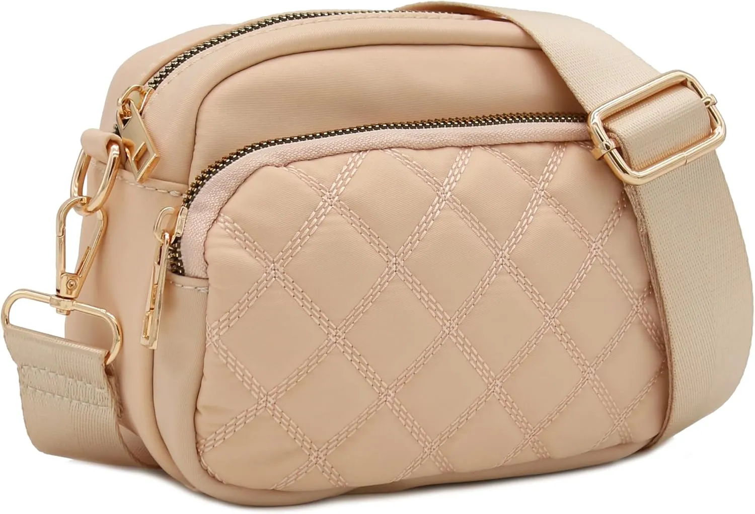 FashionPuzzle Quilted Nylon Crossbody Bag with Wide Strap