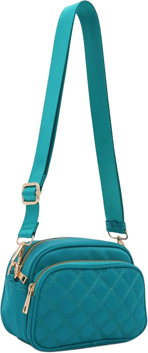 FashionPuzzle Quilted Nylon Crossbody Bag with Wide Strap