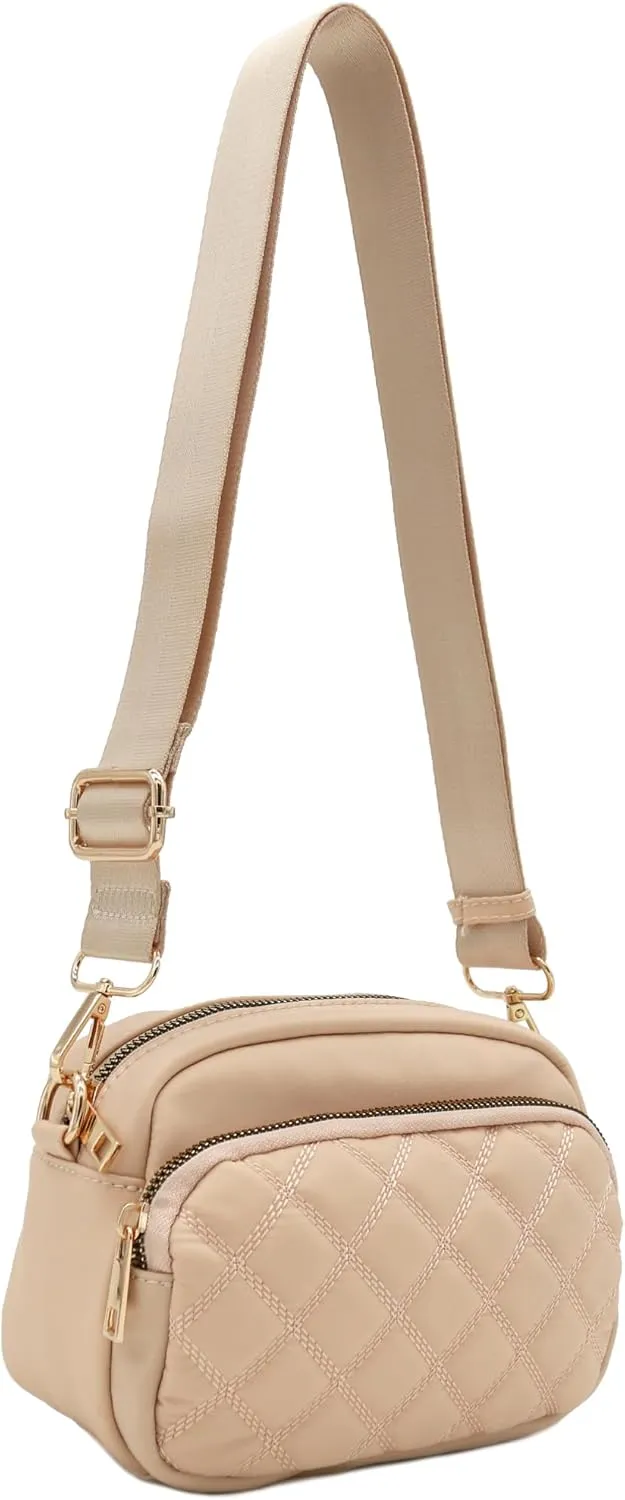 FashionPuzzle Quilted Nylon Crossbody Bag with Wide Strap
