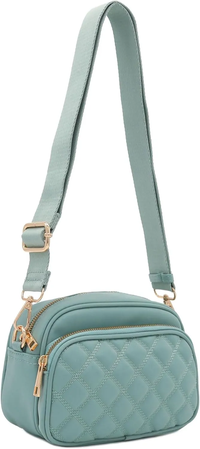FashionPuzzle Quilted Nylon Crossbody Bag with Wide Strap