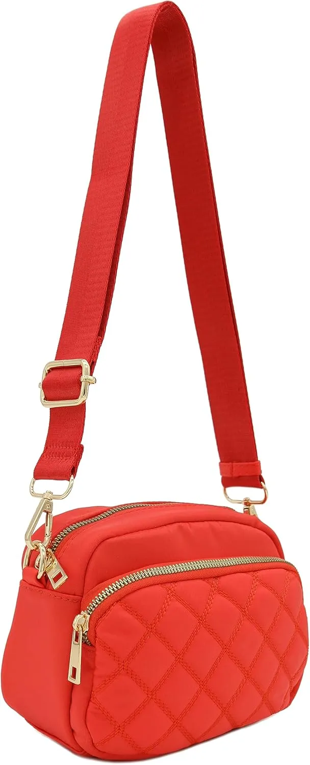 FashionPuzzle Quilted Nylon Crossbody Bag with Wide Strap