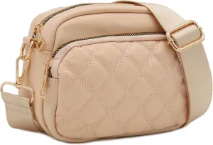 FashionPuzzle Quilted Nylon Crossbody Bag with Wide Strap