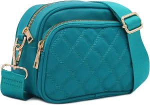 FashionPuzzle Quilted Nylon Crossbody Bag with Wide Strap
