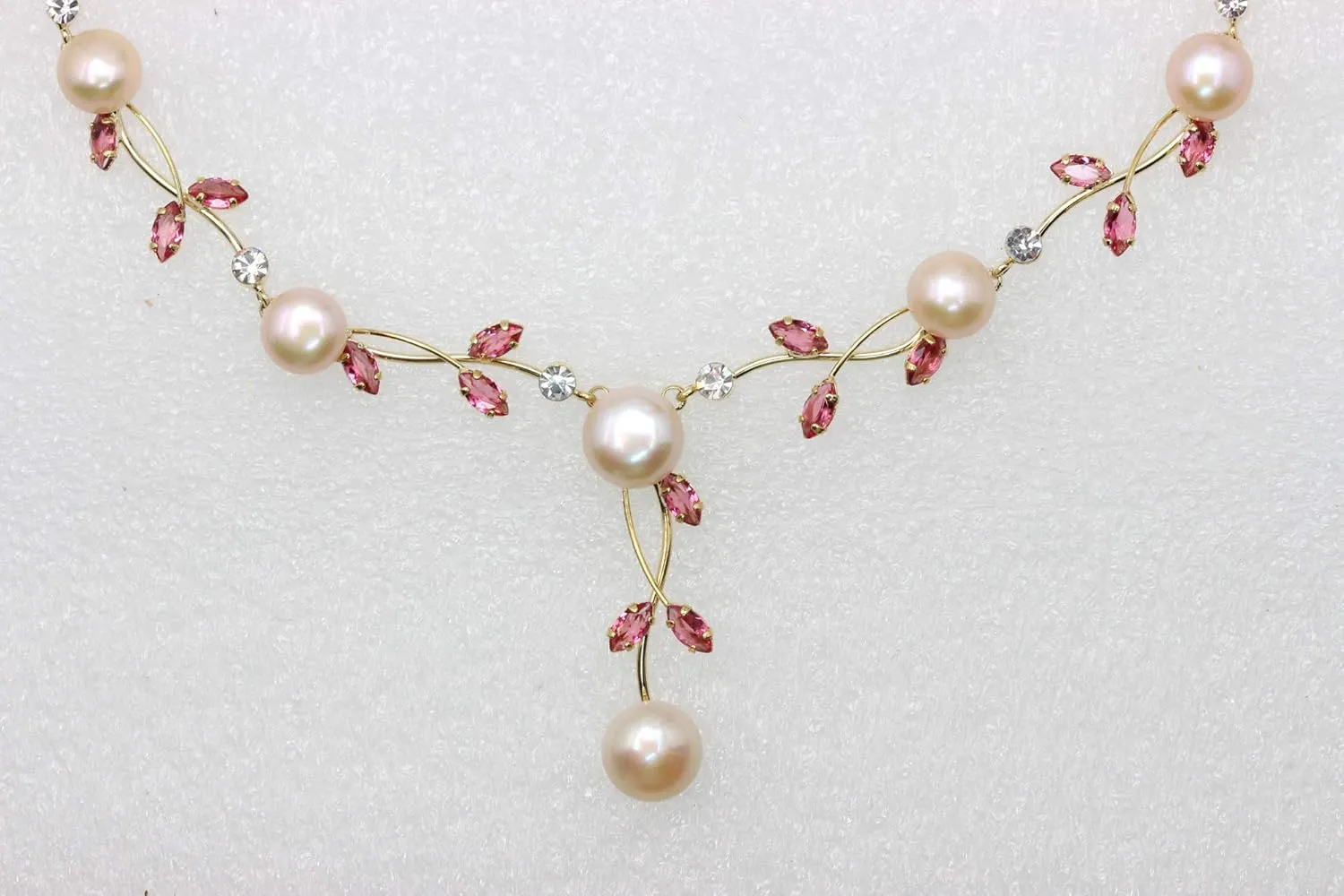 Faship Gorgeous CZ Crystal Genuine Freshwater Pearls Floral Necklace Earrings Set