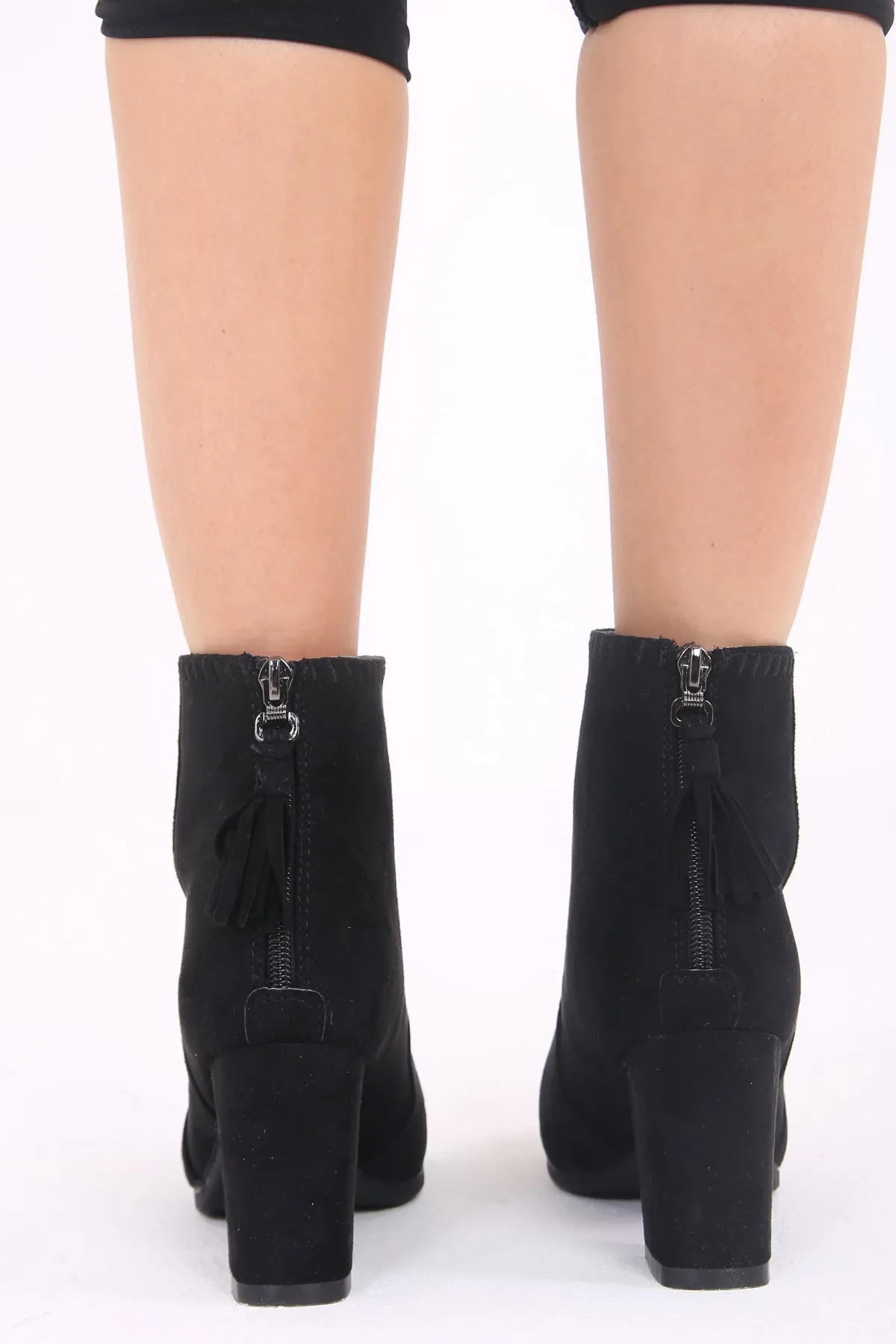 Faux Suede Tasseled Zip Ankle Boots