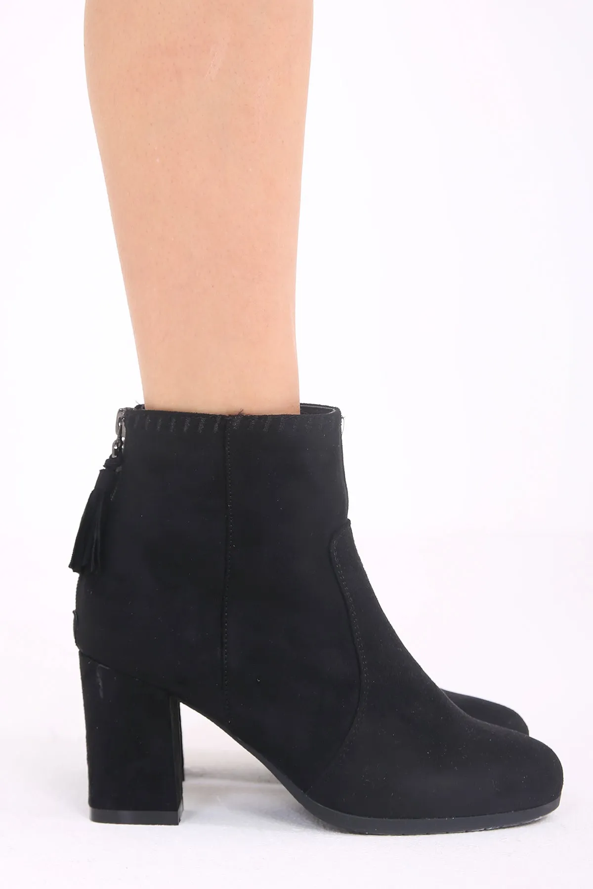 Faux Suede Tasseled Zip Ankle Boots
