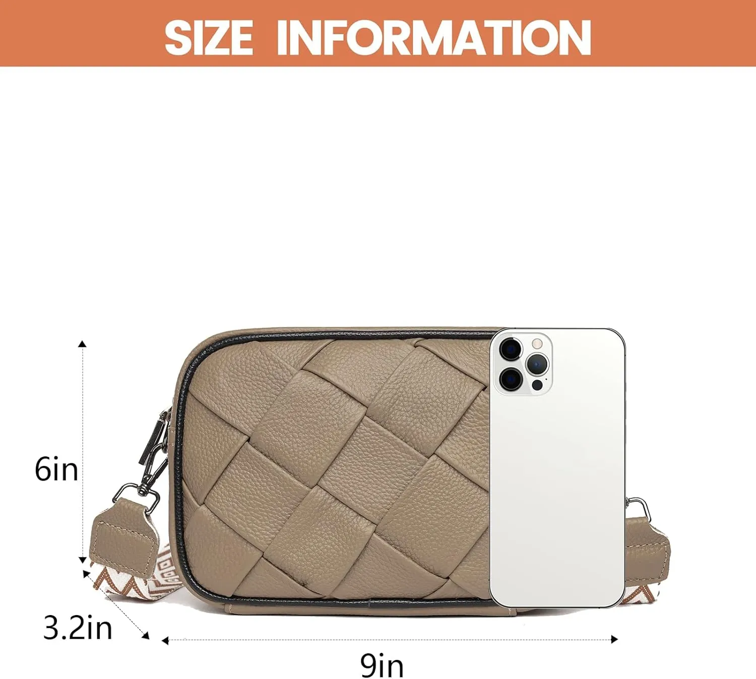 FAYBA Woven Crossbody for Women, Wide Strap Genuine Leather Shoulder Bag, Small Handbag Satchel With Guitar Strap