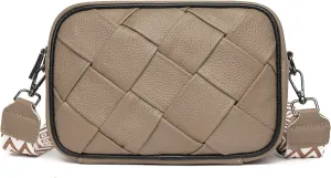 FAYBA Woven Crossbody for Women, Wide Strap Genuine Leather Shoulder Bag, Small Handbag Satchel With Guitar Strap