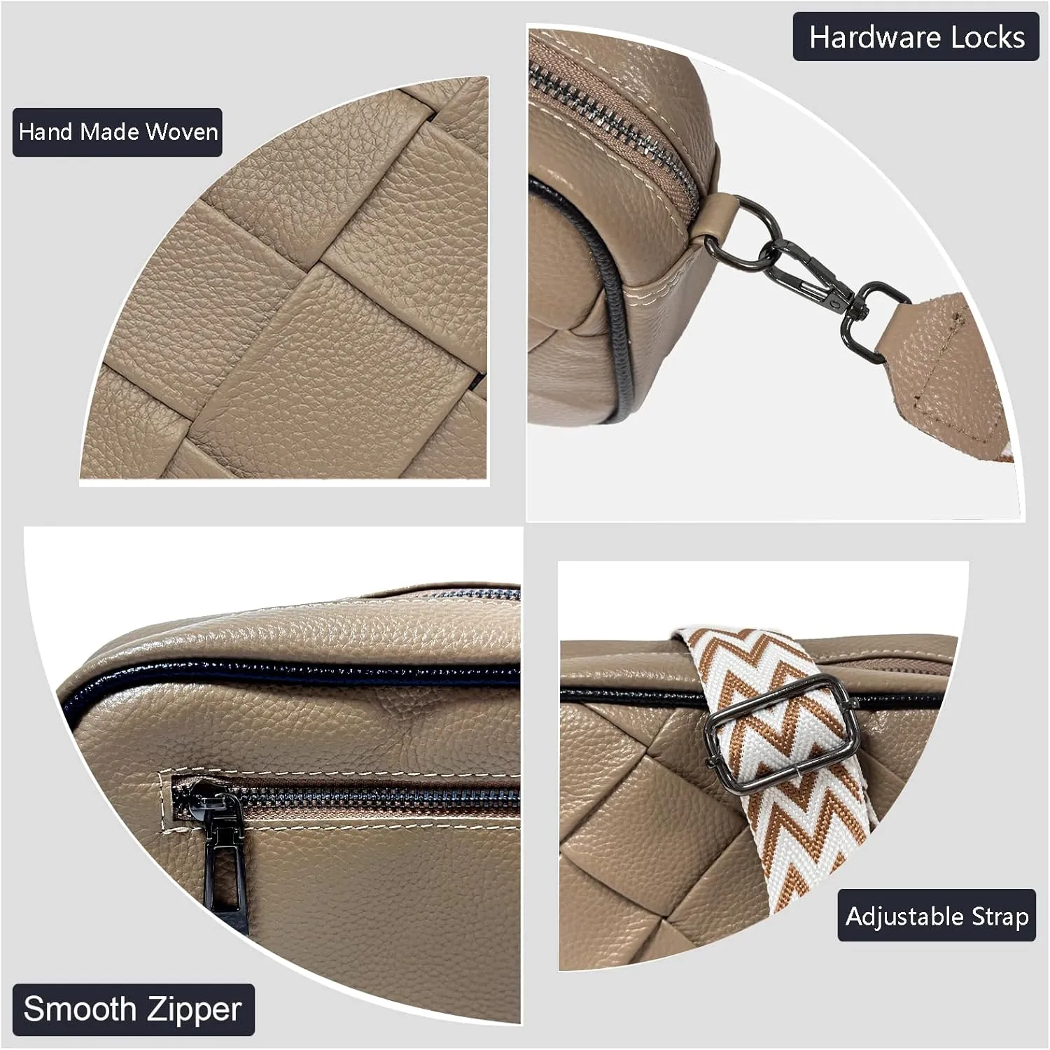 FAYBA Woven Crossbody for Women, Wide Strap Genuine Leather Shoulder Bag, Small Handbag Satchel With Guitar Strap