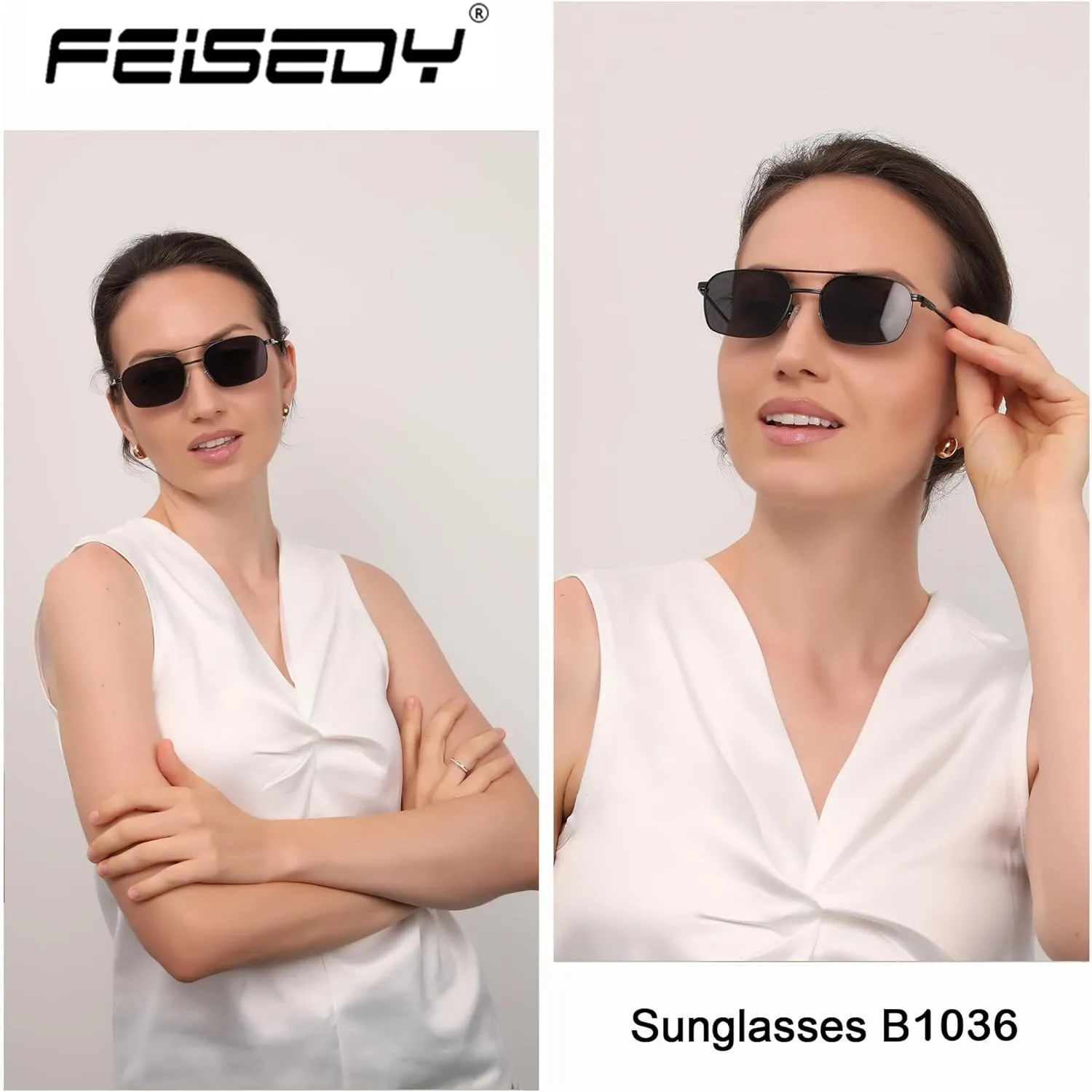 FEISEDY Fashion Square Aviator Sunglasses Women Men Trendy Retro Metal Frame Sun Glasses Candy Color Lens B1036