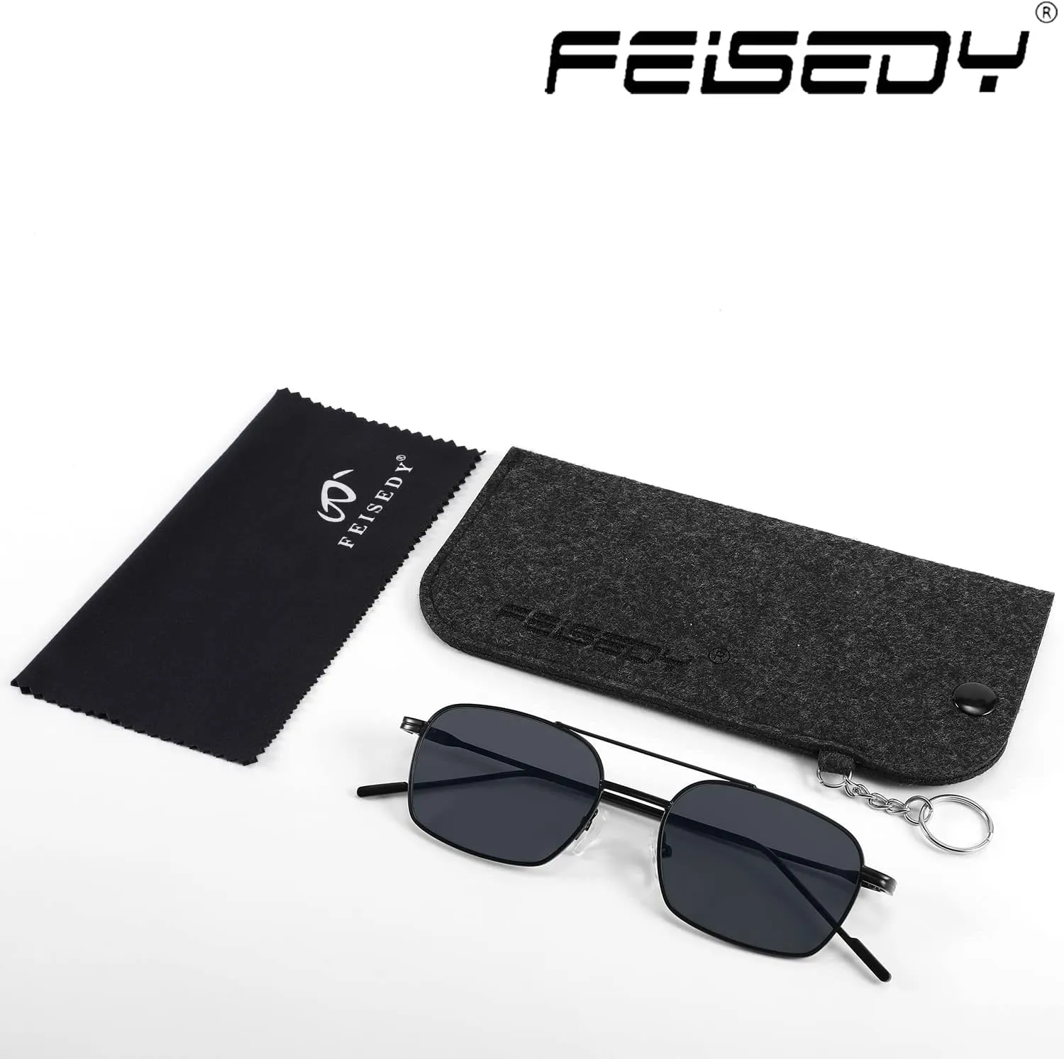 FEISEDY Fashion Square Aviator Sunglasses Women Men Trendy Retro Metal Frame Sun Glasses Candy Color Lens B1036