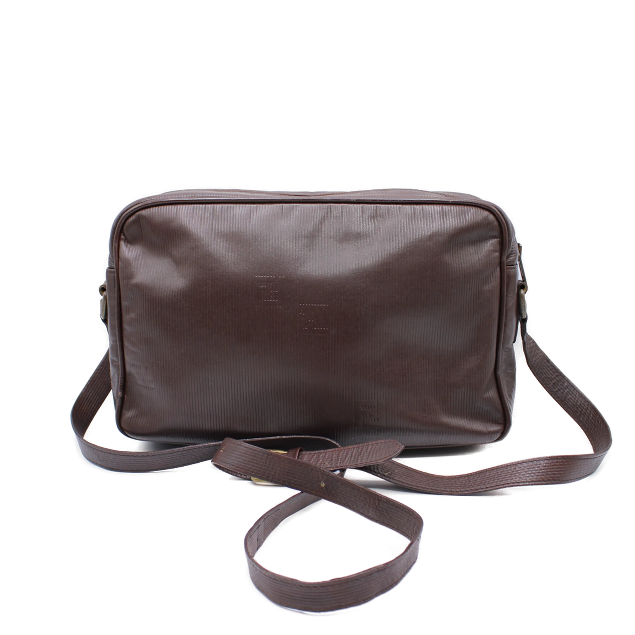Fendi Brown Leather FF Embossed Crossbody Bag Vintage