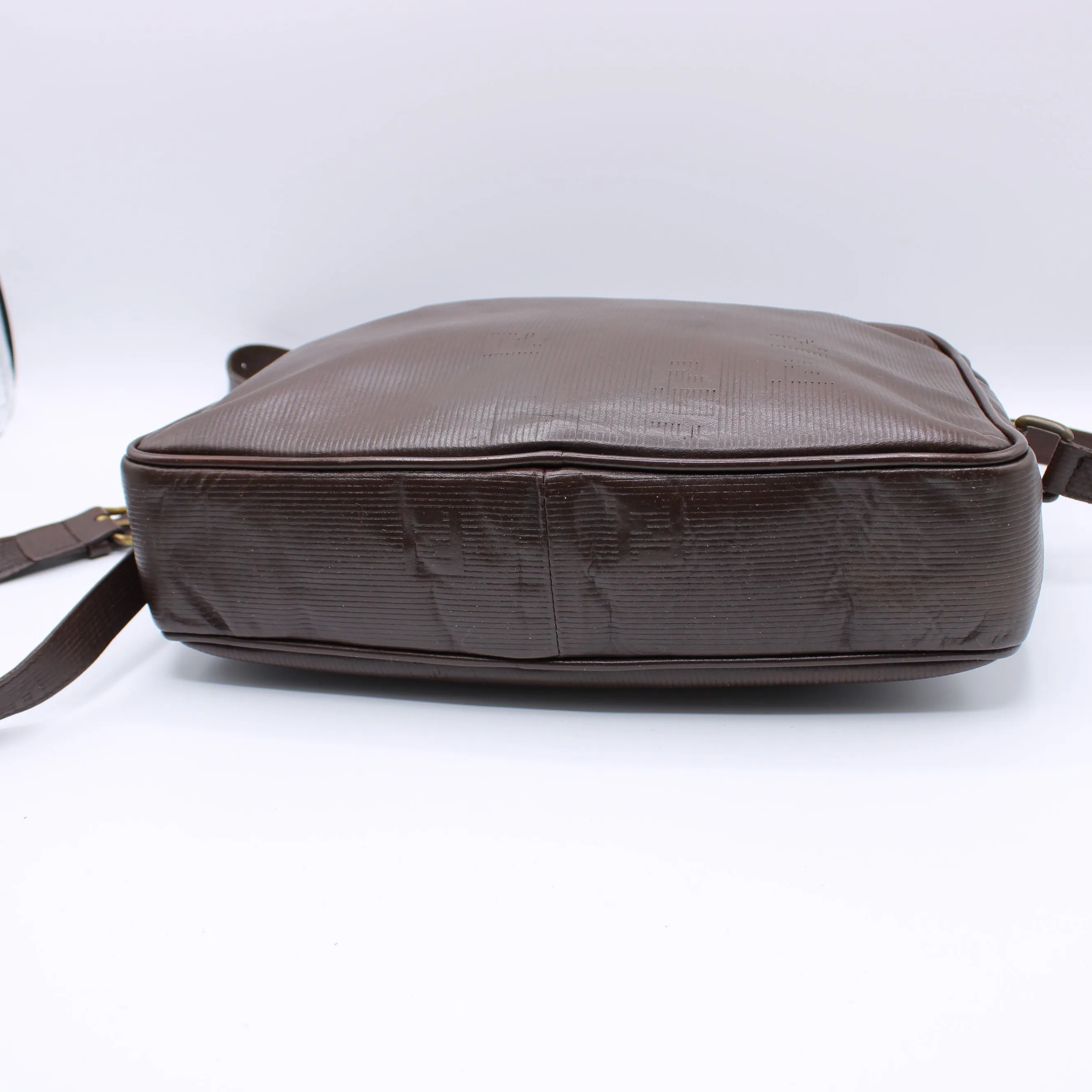 Fendi Brown Leather FF Embossed Crossbody Bag Vintage