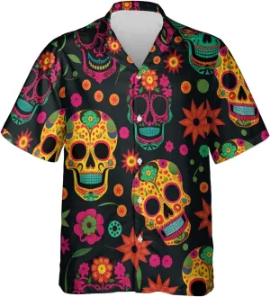 Fire Skull Hawaiian Shirt for Men - Skull Gothic Shirt for Mens Button Down Shirt Short Sleeve (MP_HW_30)