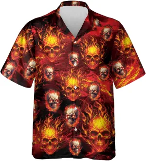 Fire Skull Hawaiian Shirt for Men - Skull Gothic Shirt for Mens Button Down Shirt Short Sleeve (MP_HW_30)