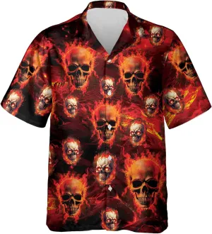 Fire Skull Hawaiian Shirt for Men - Skull Gothic Shirt for Mens Button Down Shirt Short Sleeve (MP_HW_30)