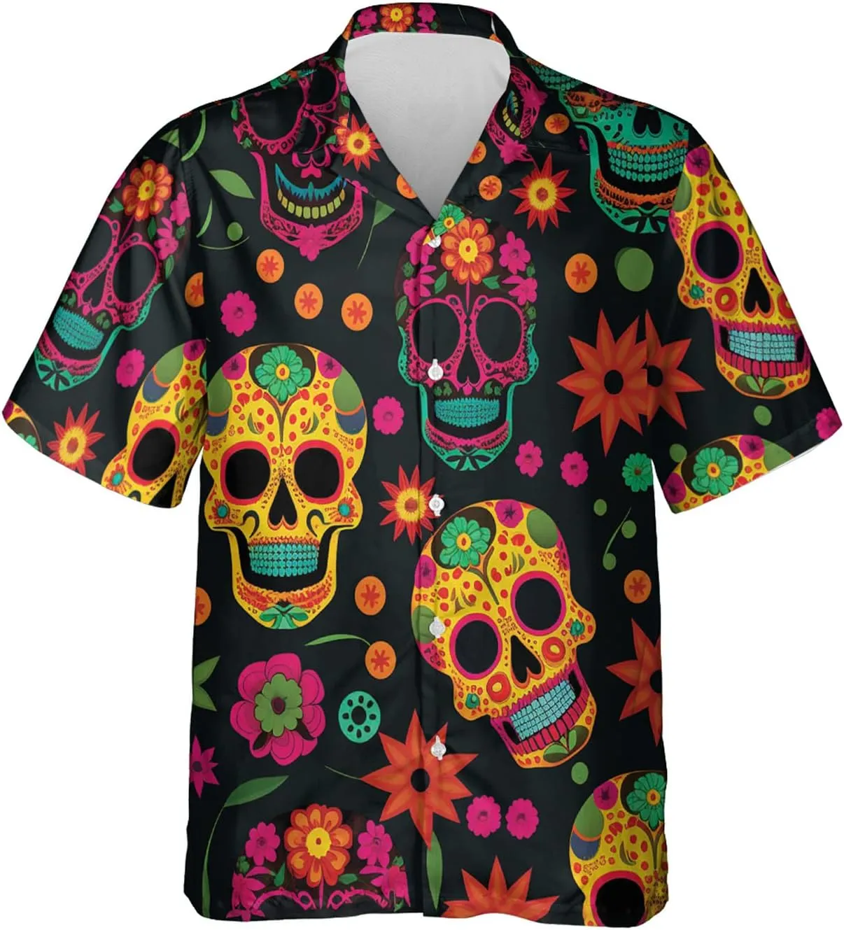 Fire Skull Hawaiian Shirt for Men - Skull Gothic Shirt for Mens Button Down Shirt Short Sleeve (MP_HW_30)