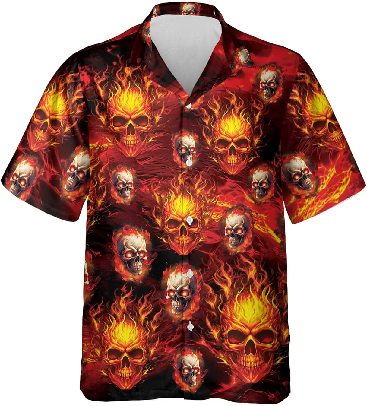 Fire Skull Hawaiian Shirt for Men - Skull Gothic Shirt for Mens Button Down Shirt Short Sleeve (MP_HW_30)