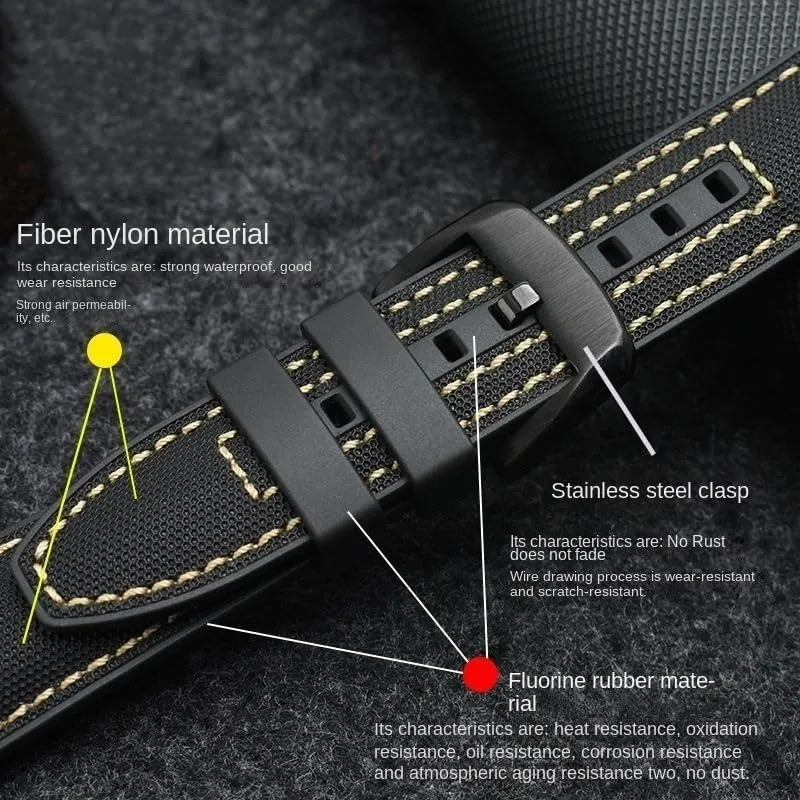 FKM Watch Strap For Mido Helmsman M005 M038.431 M038431a Quick Release Canvas Nylon Watchband Bracelet