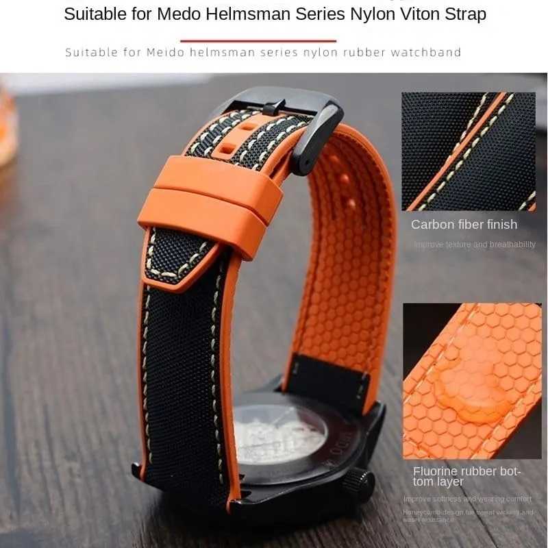 FKM Watch Strap For Mido Helmsman M005 M038.431 M038431a Quick Release Canvas Nylon Watchband Bracelet
