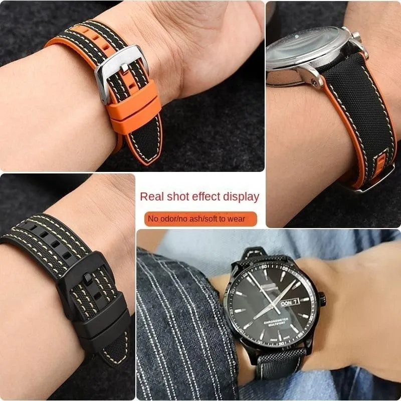 FKM Watch Strap For Mido Helmsman M005 M038.431 M038431a Quick Release Canvas Nylon Watchband Bracelet