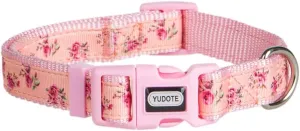 Floral Dog Collars Adjustable Nylon Collar with Quick Release Buckle for Female Dogs, Pink,Large