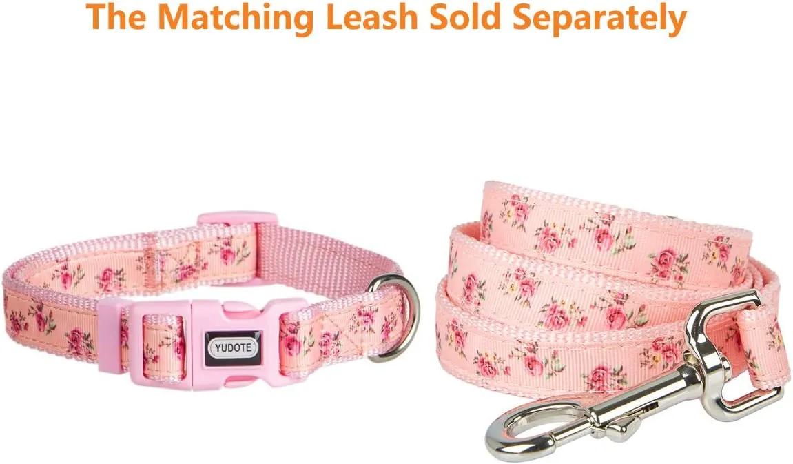 Floral Dog Collars Adjustable Nylon Collar with Quick Release Buckle for Female Dogs, Pink,Large