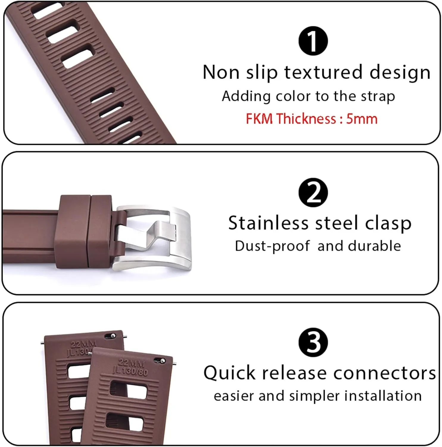 Fluororubber FKM 20mm 22mm Watch Strap Waterproof Quick Release Watchbands For Each Brand Diving Watches