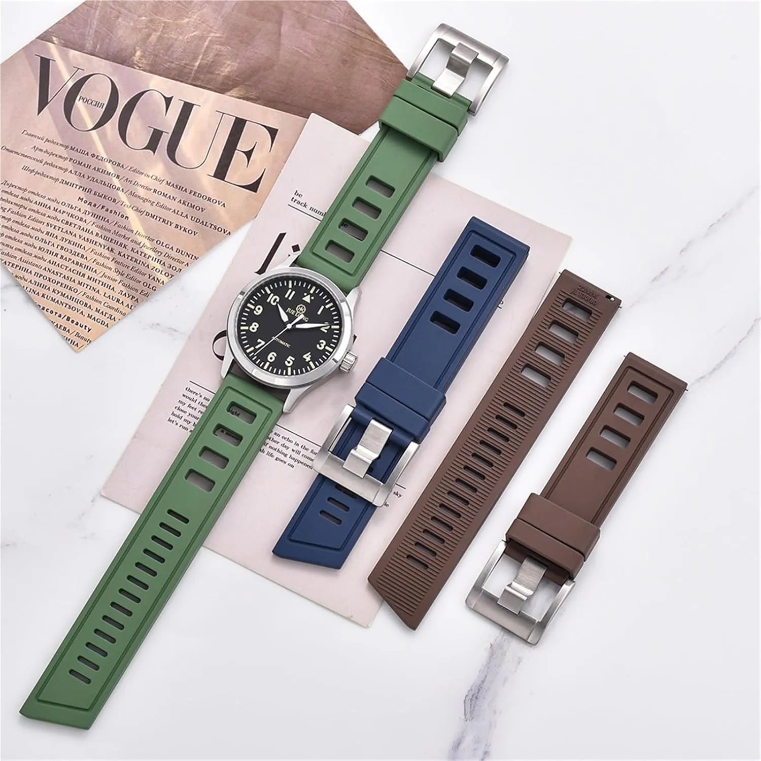 Fluororubber FKM 20mm 22mm Watch Strap Waterproof Quick Release Watchbands For Each Brand Diving Watches