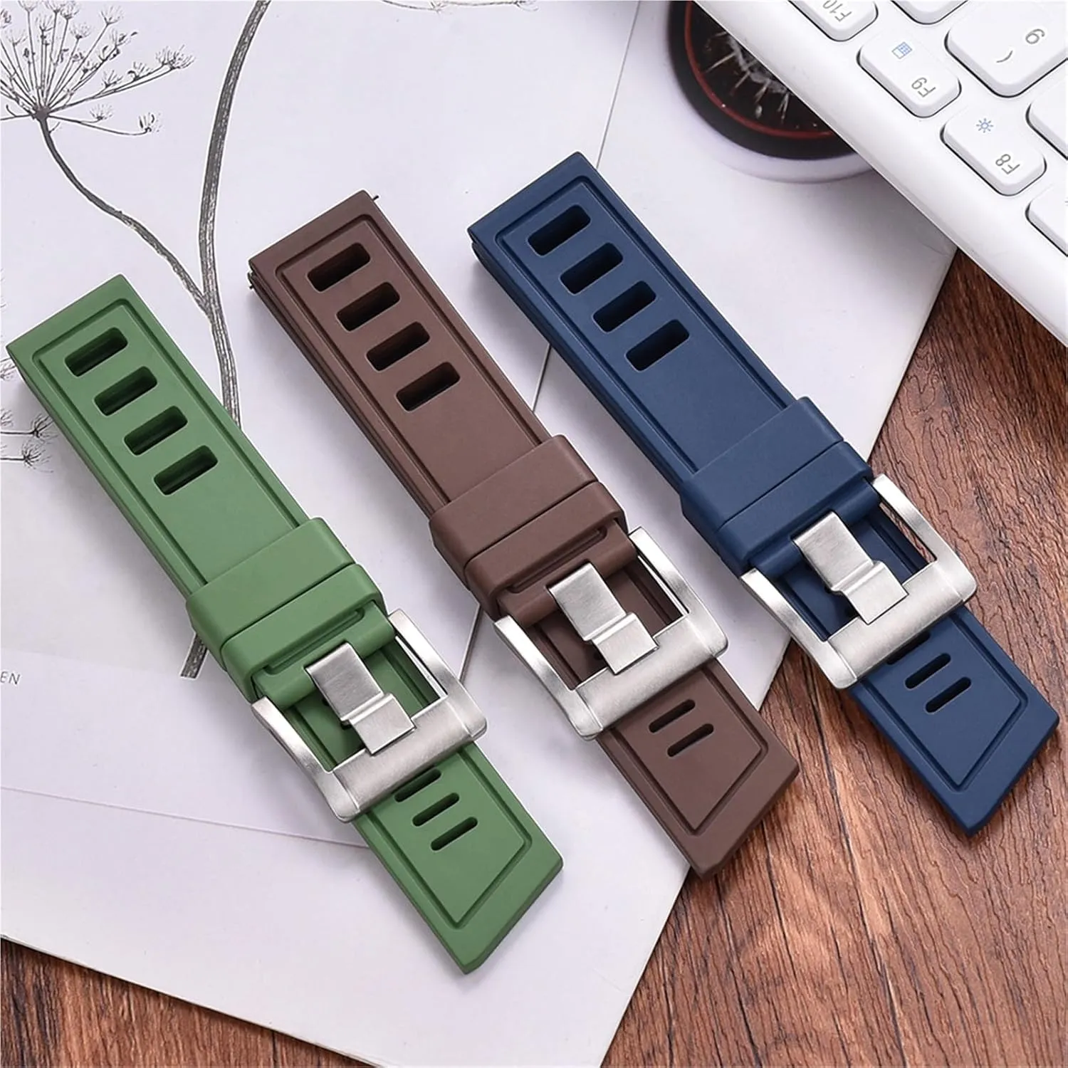 Fluororubber FKM 20mm 22mm Watch Strap Waterproof Quick Release Watchbands For Each Brand Diving Watches