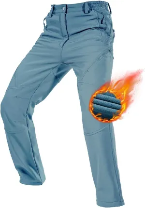 FREE SOLDIER Men's Fleece Lined Outdoor Cargo Hiking Pants Water Repellent Softshell Snow Ski Pants with Zipper Pockets
