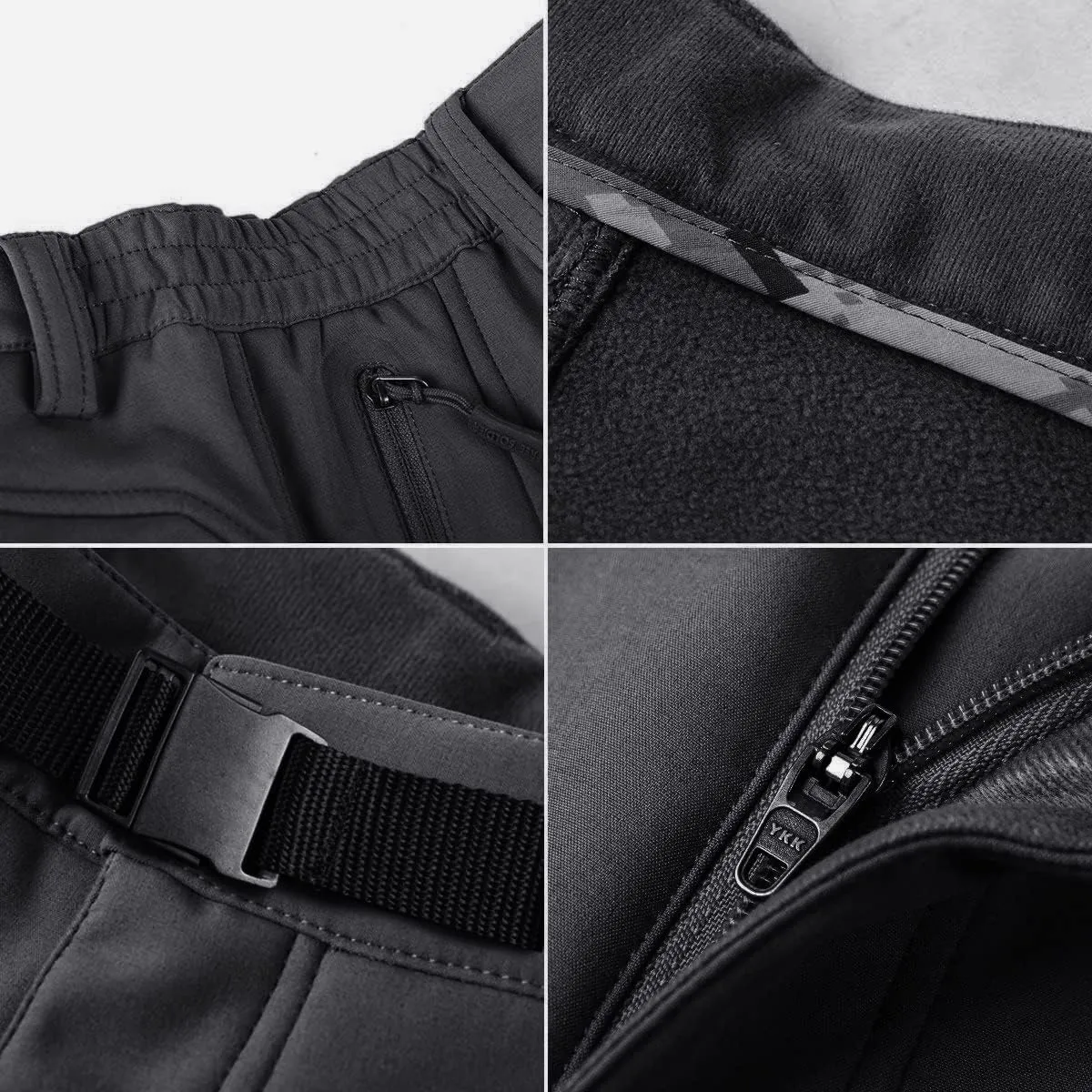FREE SOLDIER Men's Fleece Lined Outdoor Cargo Hiking Pants Water Repellent Softshell Snow Ski Pants with Zipper Pockets