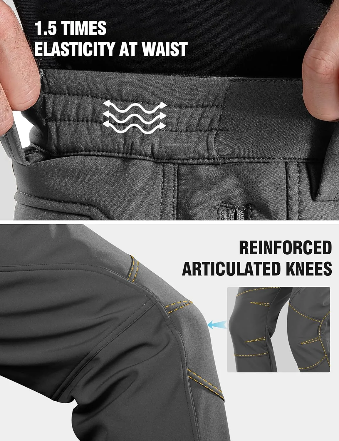 FREE SOLDIER Men's Fleece Lined Outdoor Cargo Hiking Pants Water Repellent Softshell Snow Ski Pants with Zipper Pockets