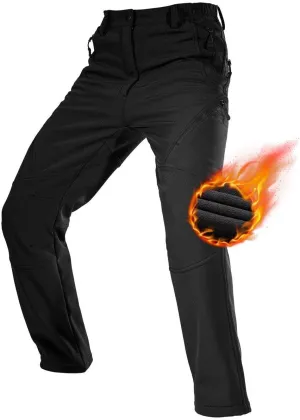 FREE SOLDIER Men's Fleece Lined Outdoor Cargo Hiking Pants Water Repellent Softshell Snow Ski Pants with Zipper Pockets