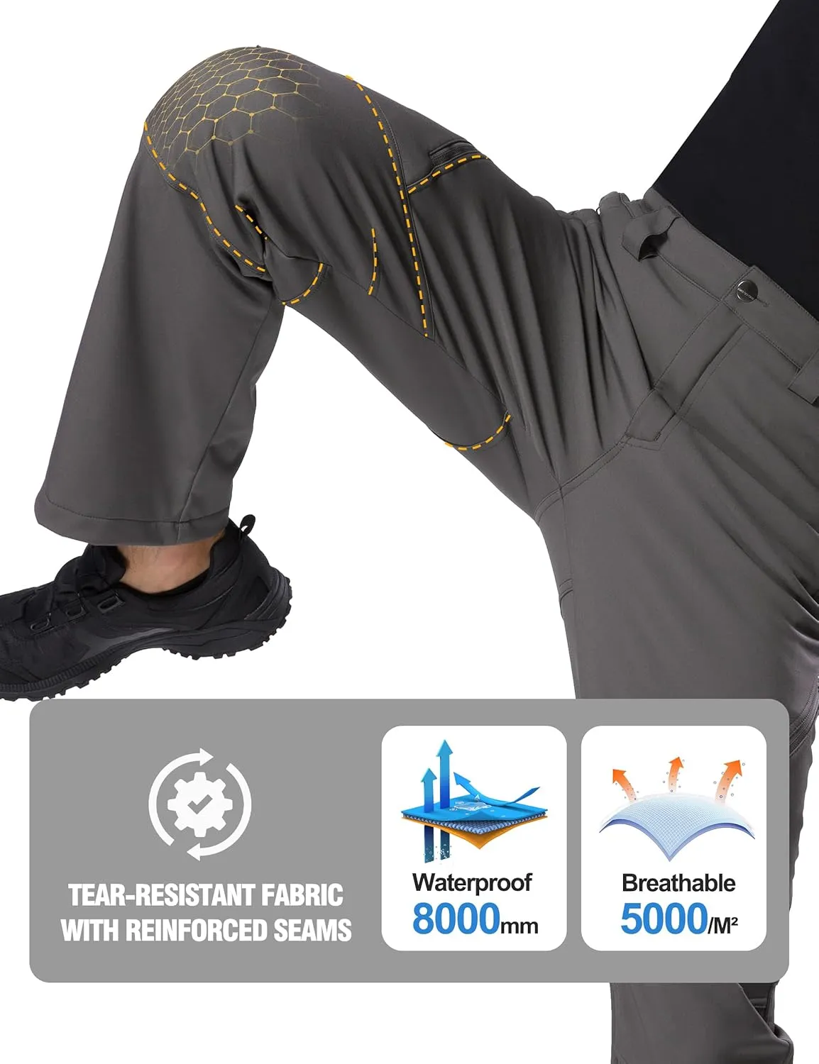 FREE SOLDIER Men's Fleece Lined Outdoor Cargo Hiking Pants Water Repellent Softshell Snow Ski Pants with Zipper Pockets