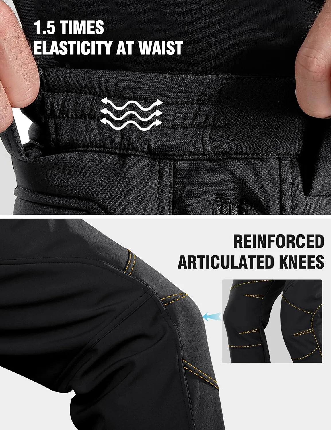 FREE SOLDIER Men's Fleece Lined Outdoor Cargo Hiking Pants Water Repellent Softshell Snow Ski Pants with Zipper Pockets