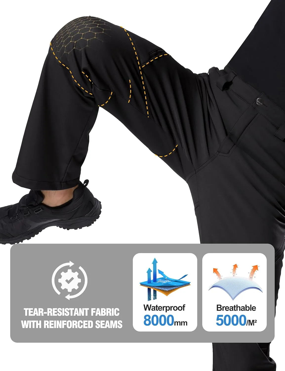 FREE SOLDIER Men's Fleece Lined Outdoor Cargo Hiking Pants Water Repellent Softshell Snow Ski Pants with Zipper Pockets