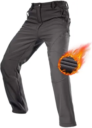 FREE SOLDIER Men's Fleece Lined Outdoor Cargo Hiking Pants Water Repellent Softshell Snow Ski Pants with Zipper Pockets